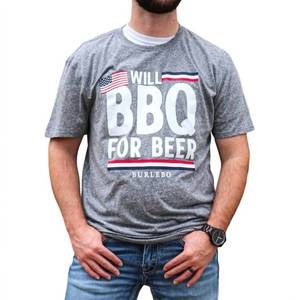 NEW BURLEBO "will bbq for beer" short sleeve tee in heather grey